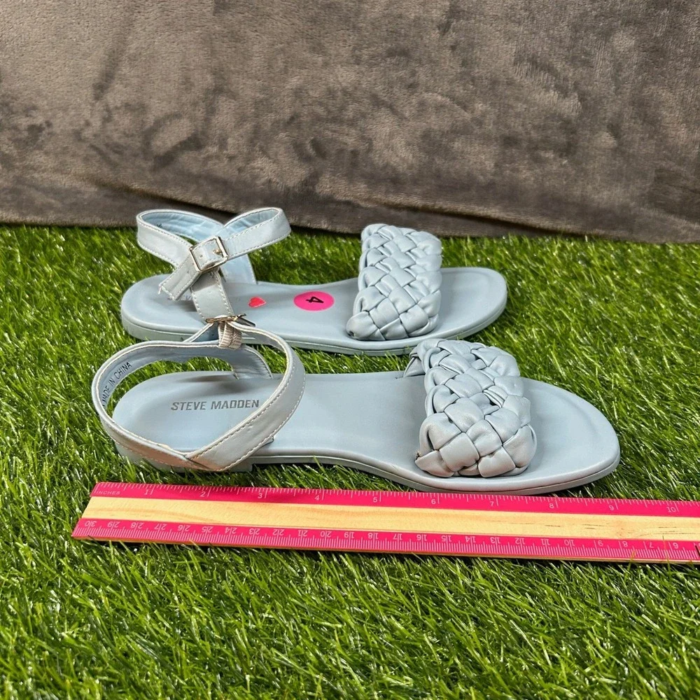 Steve Madden JKarina Sandals Kids Size 4 Blue Braided Strap Ankle Buckle